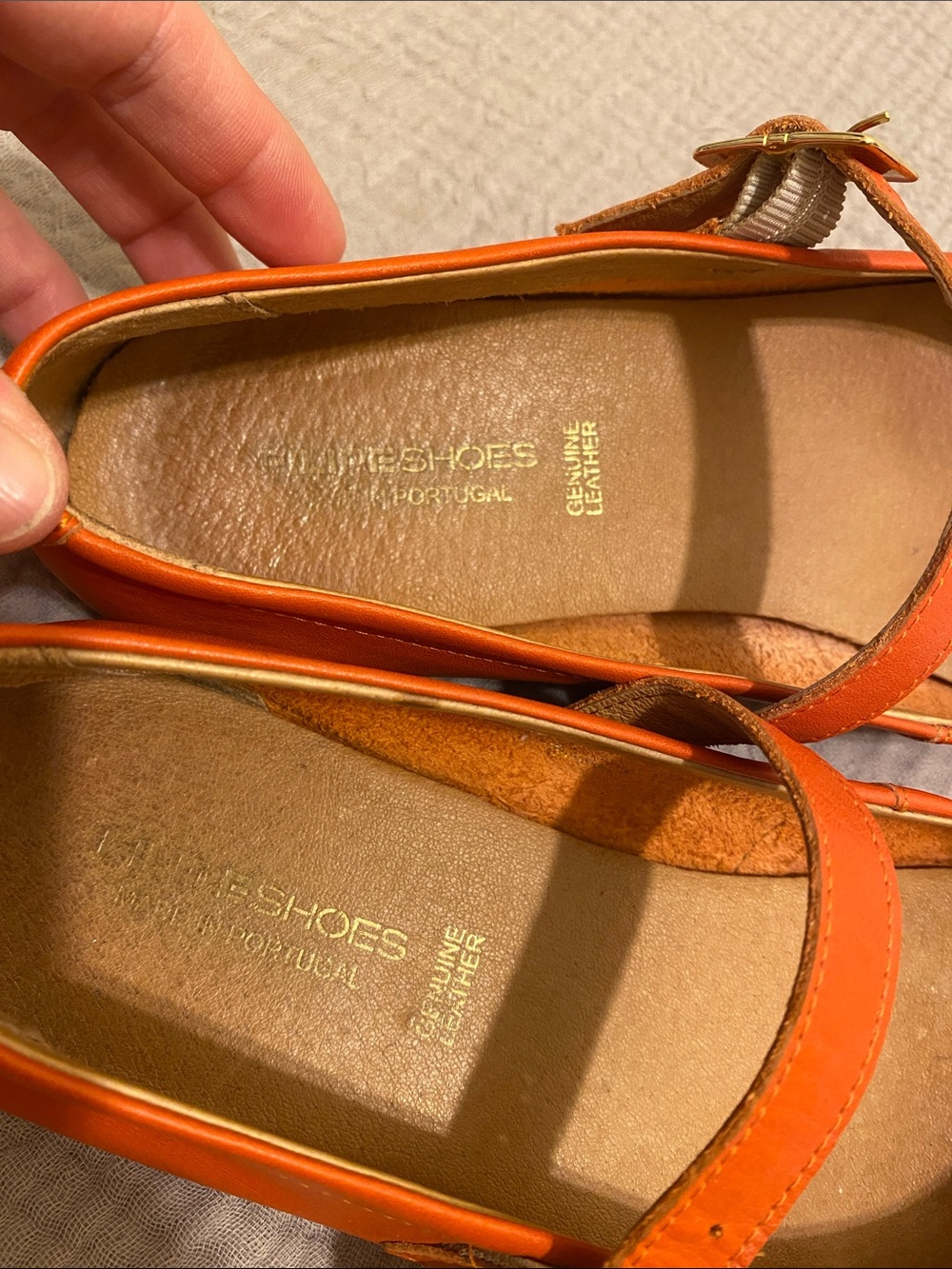FILIPE SHOES MADE IN PORTUGAL - LEATHER Orange Mary Jane Strap Flats. Size 39 - Picture 4 of 5